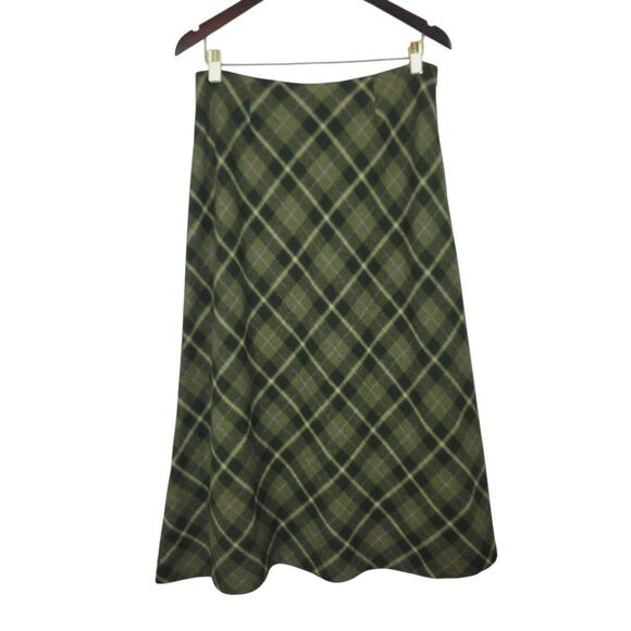 Vintage 90s Y2K Chadwicks Wool Blend A-line Plaid Midi Skirt in Green Size 12P - Picture 3 of 10
